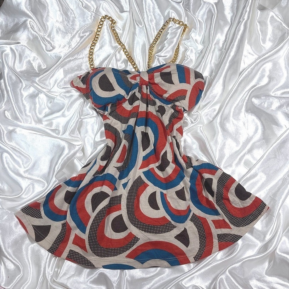 y2k Voice Babydoll Top Multi NWT Chain Strap Geometric Glitter Halter 6624-A4